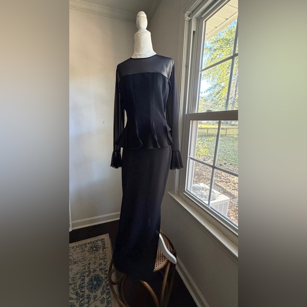 Joseph Ribkoff Vintage Bustier Top Dress Mesh 2-Piece Full Length Skirt Goth 90s
